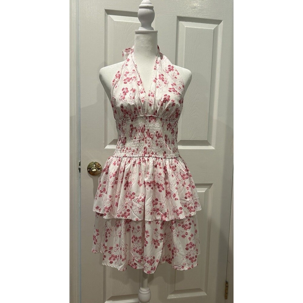 SHEIN Pink Floral Print Halter Dress Size S